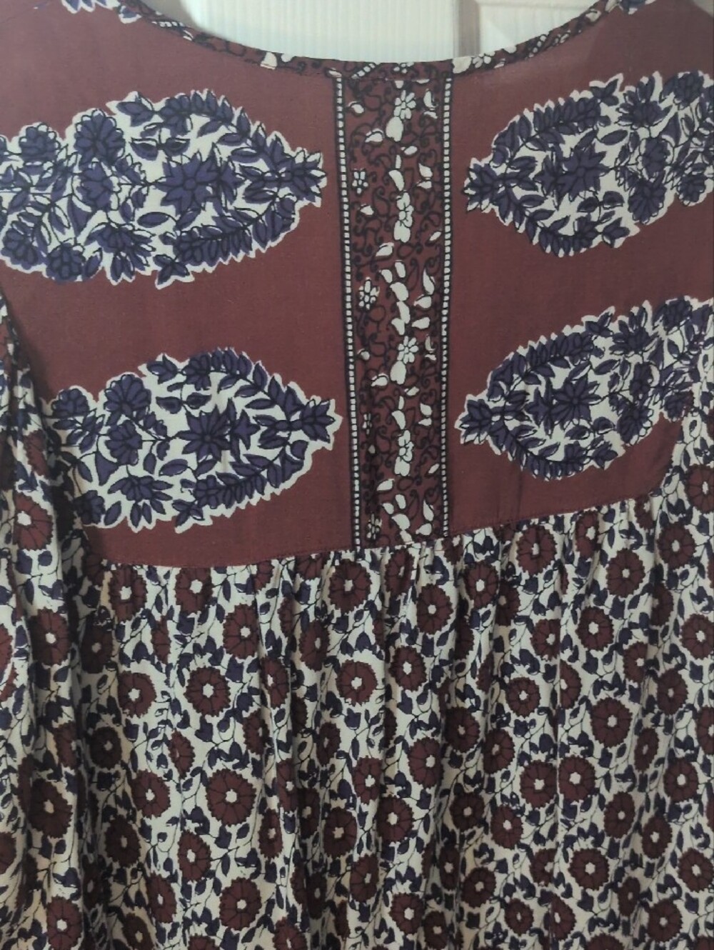 Lucky Brand Brown, Cream & Purple Floral Boho Tunic, Size Medium - Picture 10 of 12